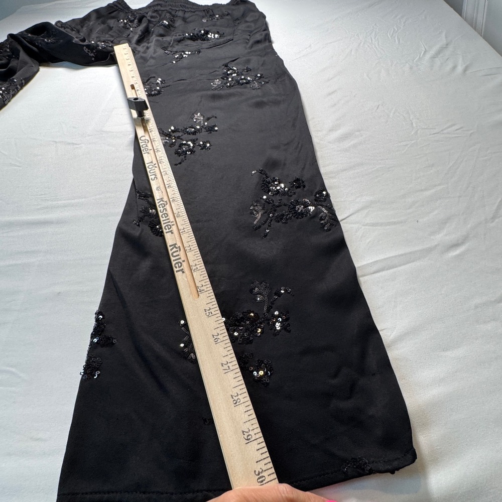 Zara Black Sequin Embroidered Satin Pajama Set Blouse Small Pants Medium Co-ord - Picture 4 of 13